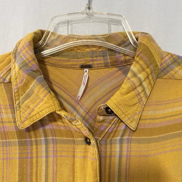 Free People Nordic Day Plaid Long Sleeve Button Down Shirt Tunic M Side Ties - Picture 7 of 15